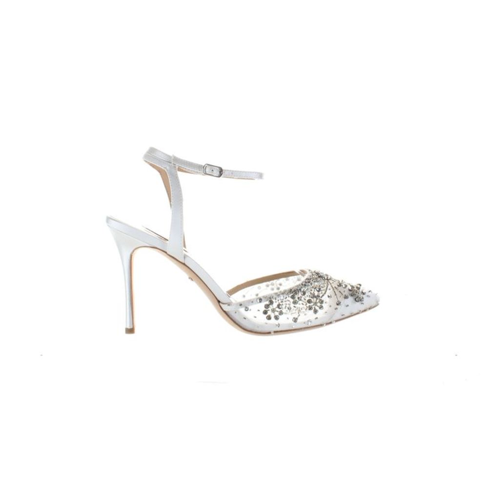 Badgley Mischka White Heels with Silver Embellishments